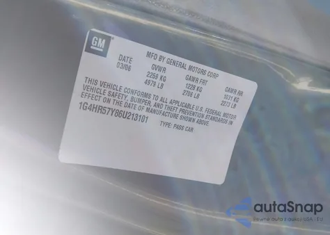 2006 Buick Lucerne Cxl из США, поврежденный, VIN 1G4HR57Y86U213101